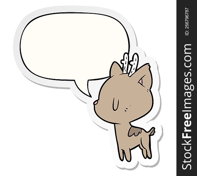 cute cartoon deer with speech bubble sticker. cute cartoon deer with speech bubble sticker