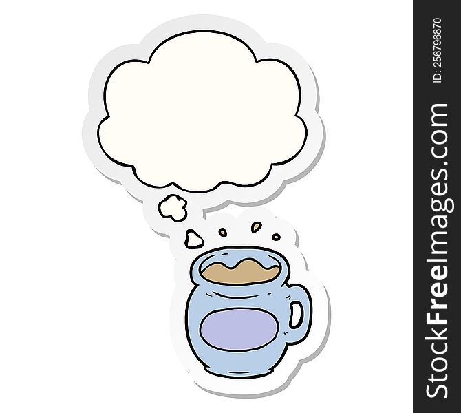cartoon coffee cup with thought bubble as a printed sticker