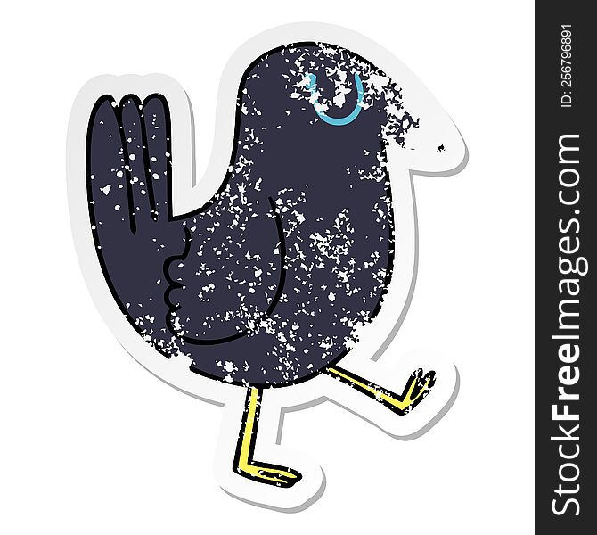 distressed sticker of a quirky hand drawn cartoon crow