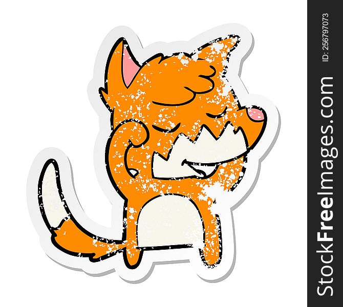 distressed sticker of a friendly cartoon fox waking up
