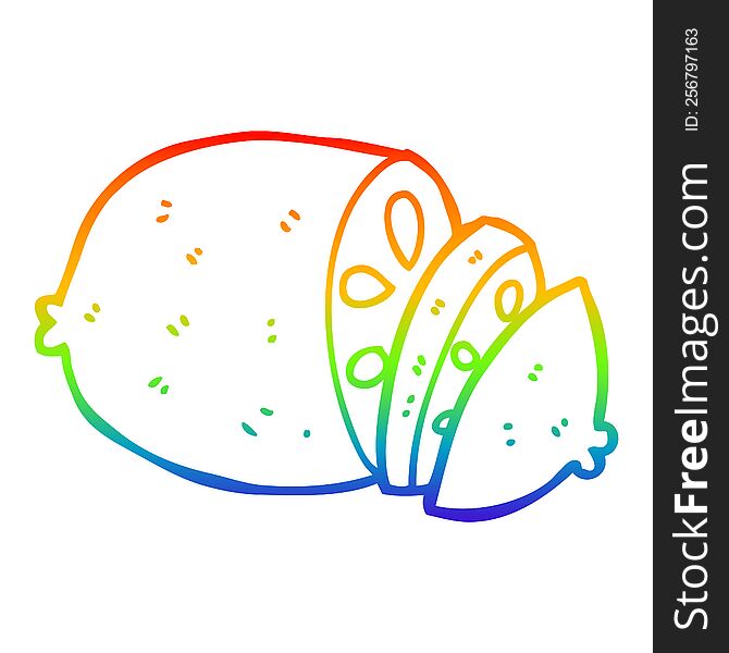 rainbow gradient line drawing of a cartoon sliced lemon