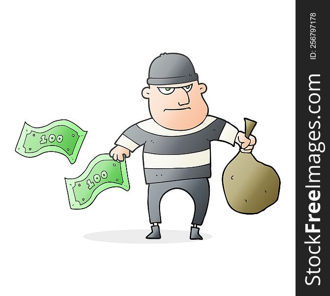freehand drawn cartoon bank robber
