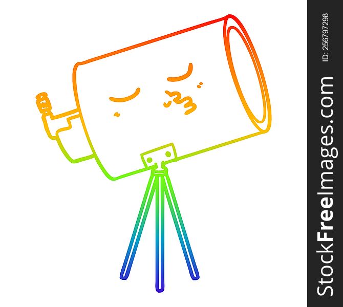 rainbow gradient line drawing of a cartoon telescope with face