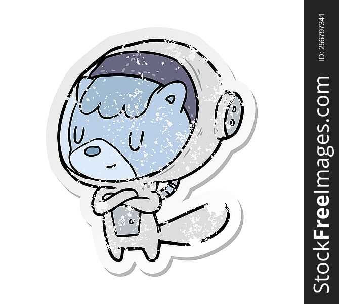 distressed sticker of a cartoon astronaut animal