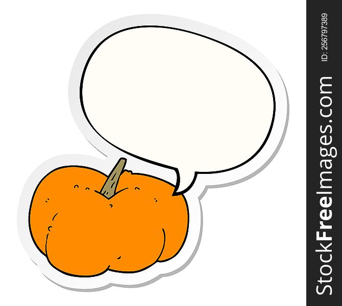 Cartoon Pumpkin Squash And Speech Bubble Sticker