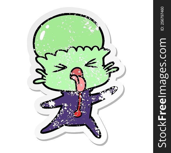 Distressed Sticker Of A Weird Cartoon Alien