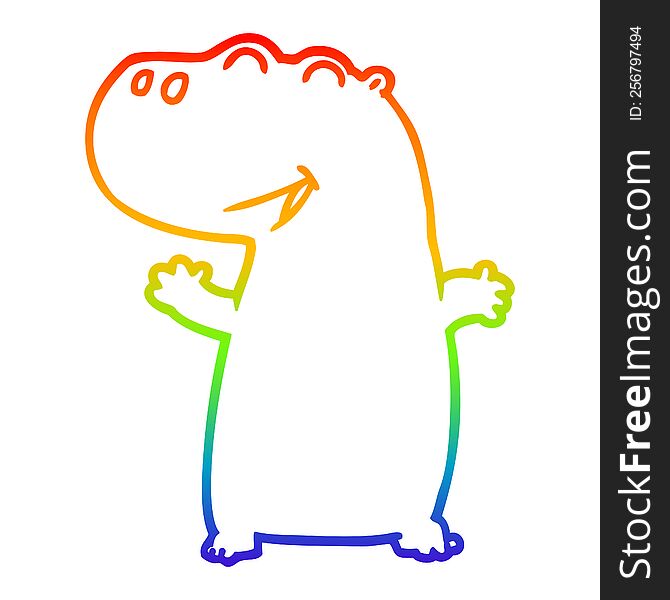 rainbow gradient line drawing of a cartoon hippopotamus