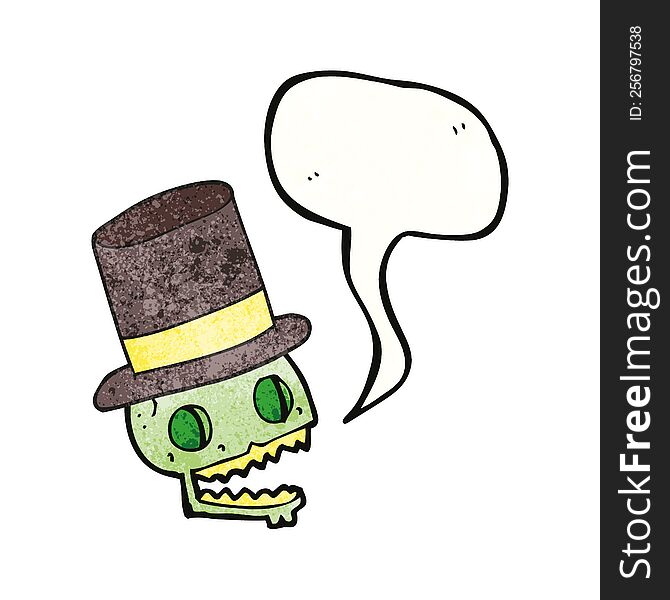 Speech Bubble Textured Cartoon Laughing Skull In Top Hat