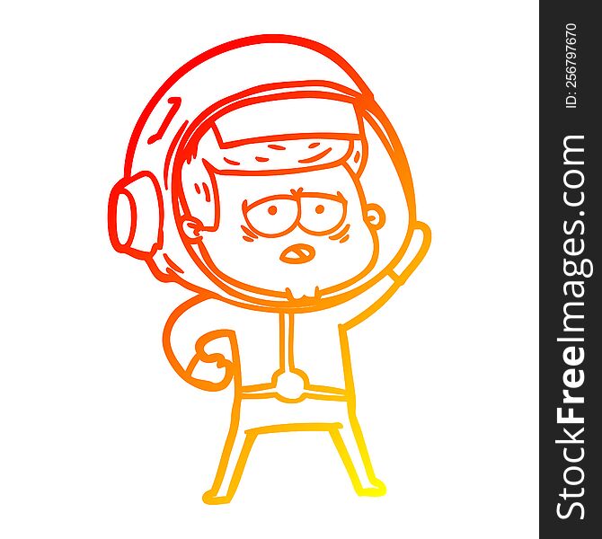 warm gradient line drawing of a cartoon tired astronaut