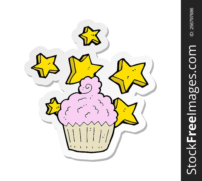 Sticker Of A Cartoon Magical Cupcake