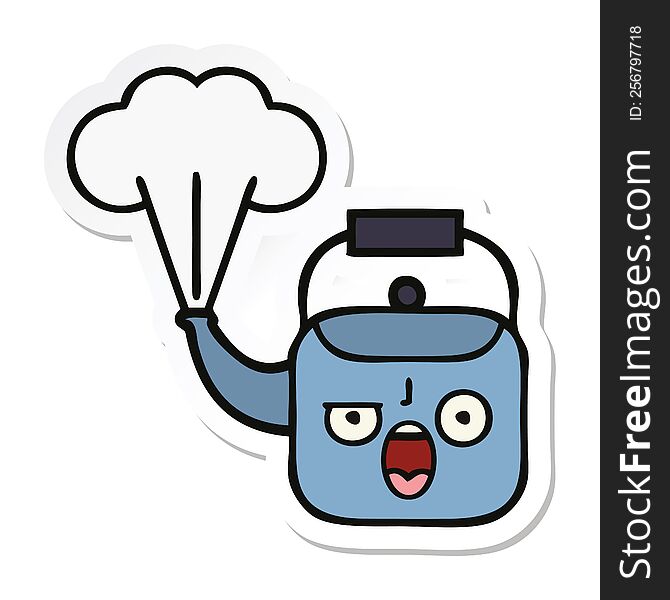Sticker Of A Cute Cartoon Steaming Kettle