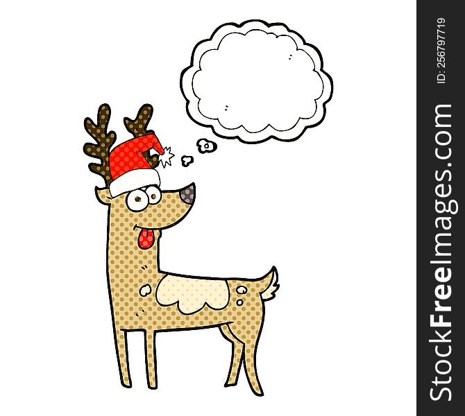 freehand drawn thought bubble cartoon crazy reindeer