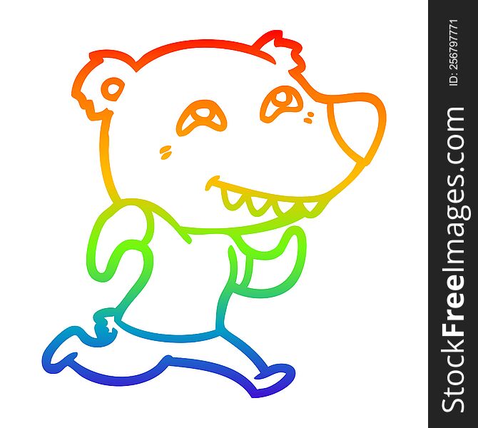 Rainbow Gradient Line Drawing Cartoon Bear Running