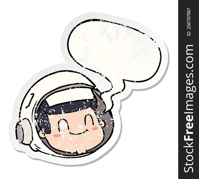Cartoon Astronaut Face And Speech Bubble Distressed Sticker