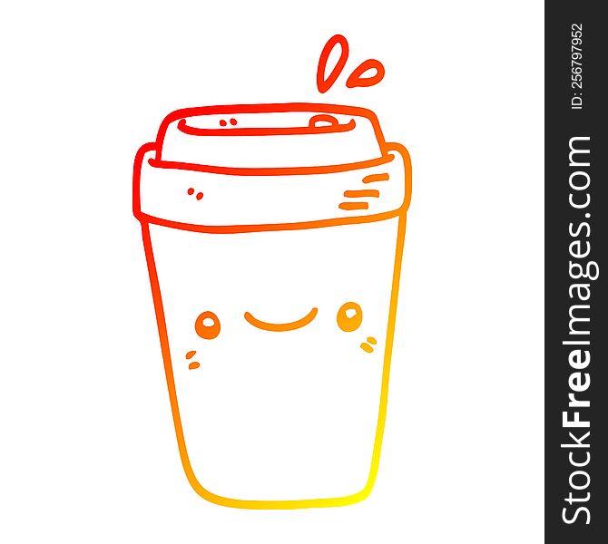 warm gradient line drawing of a cartoon takeaway coffee
