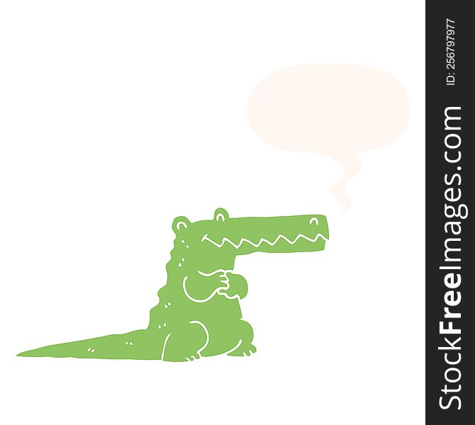 cartoon crocodile with speech bubble in retro style
