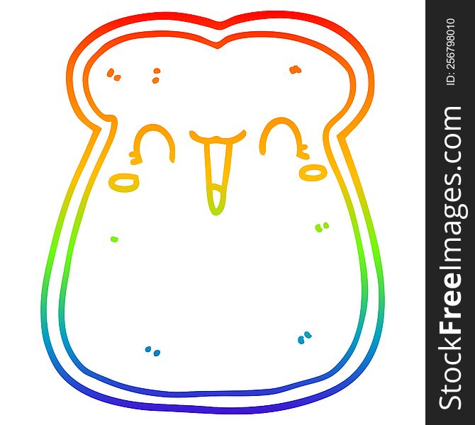 rainbow gradient line drawing of a cute cartoon slice of toast