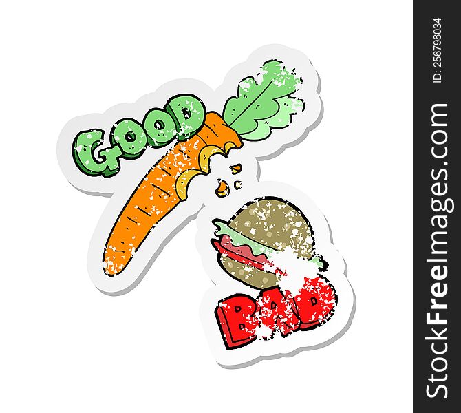 retro distressed sticker of a cartoon good and bad food