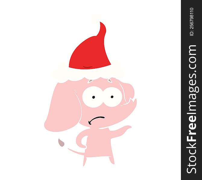 Flat Color Illustration Of A Unsure Elephant Wearing Santa Hat