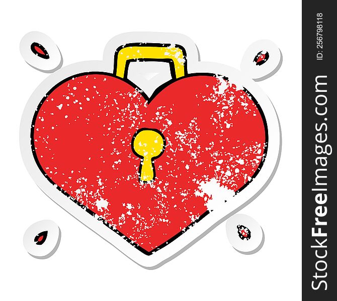 distressed sticker of a cartoon love heart with lock