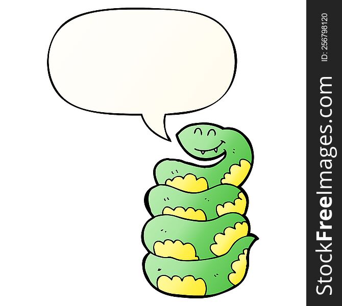 Cartoon Snake And Speech Bubble In Smooth Gradient Style