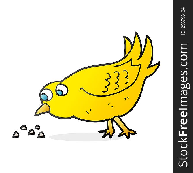 freehand drawn cartoon bird pecking seeds