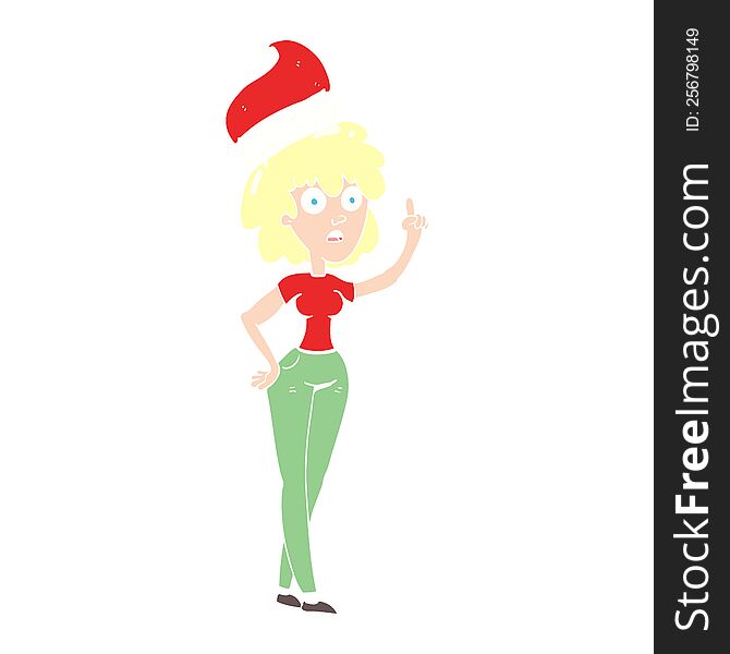 Flat Color Illustration Of A Cartoon Woman Wearing Santa Hat