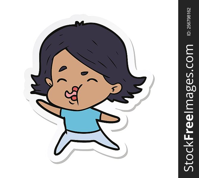 sticker of a cartoon girl pulling face