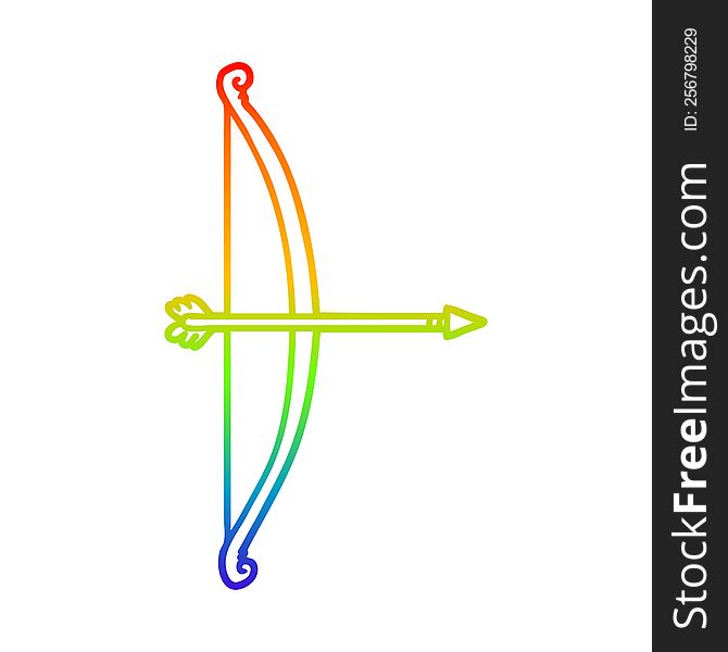 rainbow gradient line drawing of a cartoon bow and arrow
