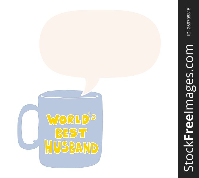 worlds best husband mug and speech bubble in retro style