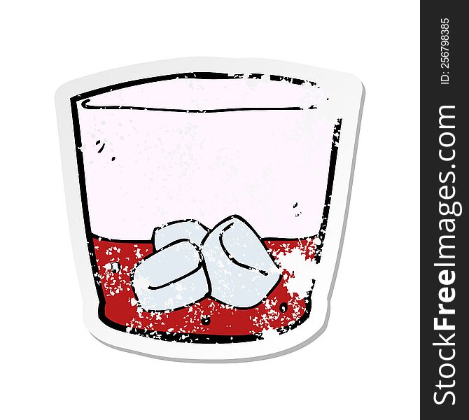 Retro Distressed Sticker Of A Cartoon Drink In Glass