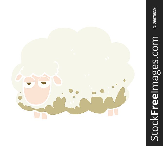 flat color illustration of a cartoon muddy winter sheep