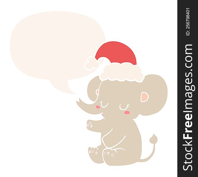 Cute Christmas Elephant And Speech Bubble In Retro Style