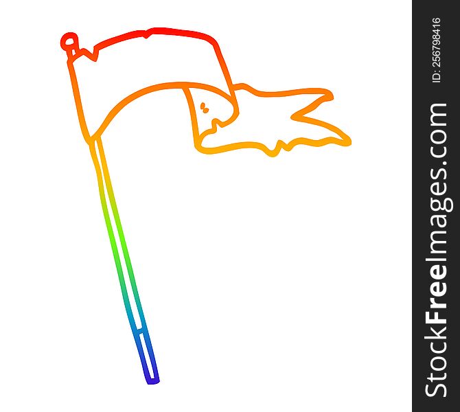 rainbow gradient line drawing of a cartoon waving white banner flag