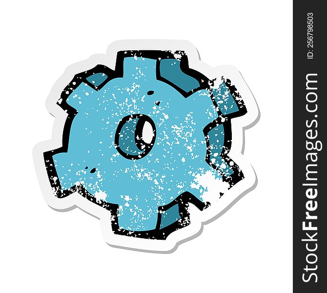 retro distressed sticker of a cartoon cog symbol