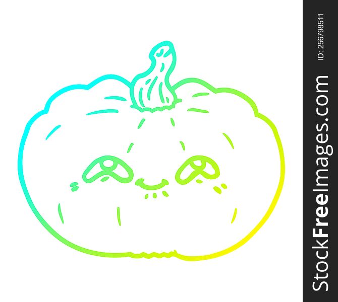 Cold Gradient Line Drawing Happy Cartoon Pumpkin