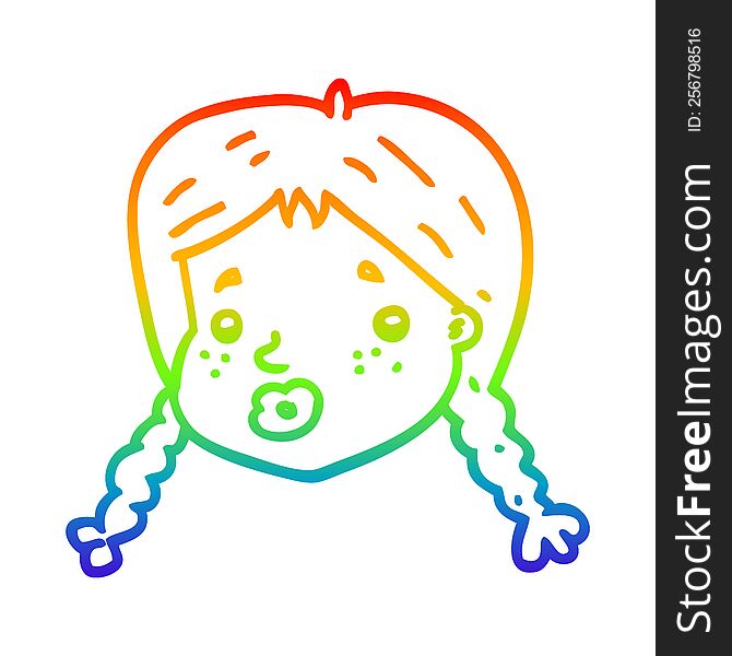 rainbow gradient line drawing of a cartoon girls face