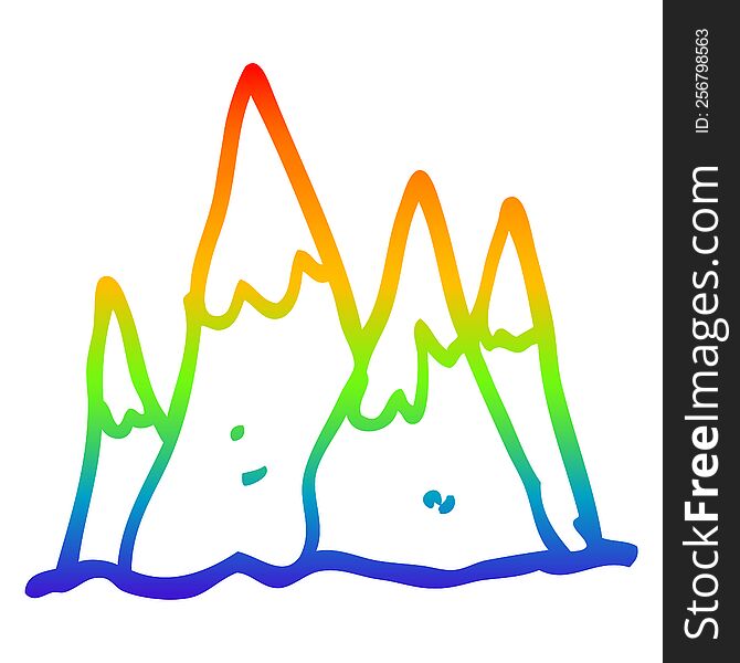 rainbow gradient line drawing of a cartoon tall mountains