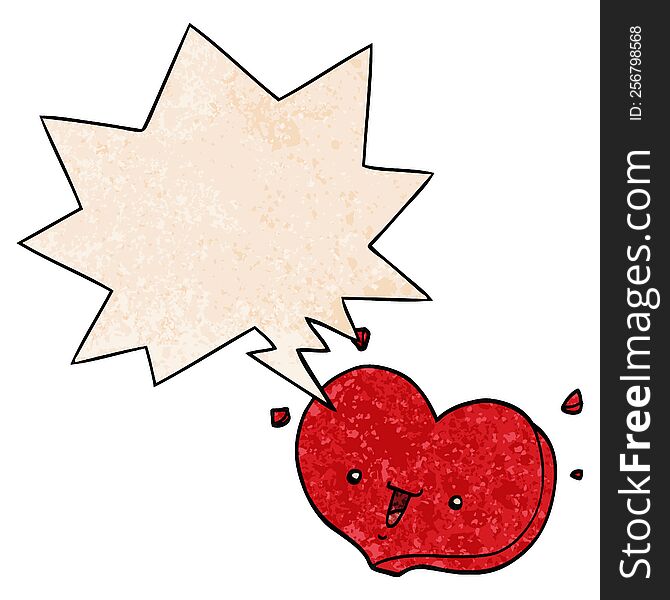 cartoon happy love heart with speech bubble in retro texture style