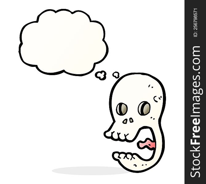 funny cartoon skull with thought bubble