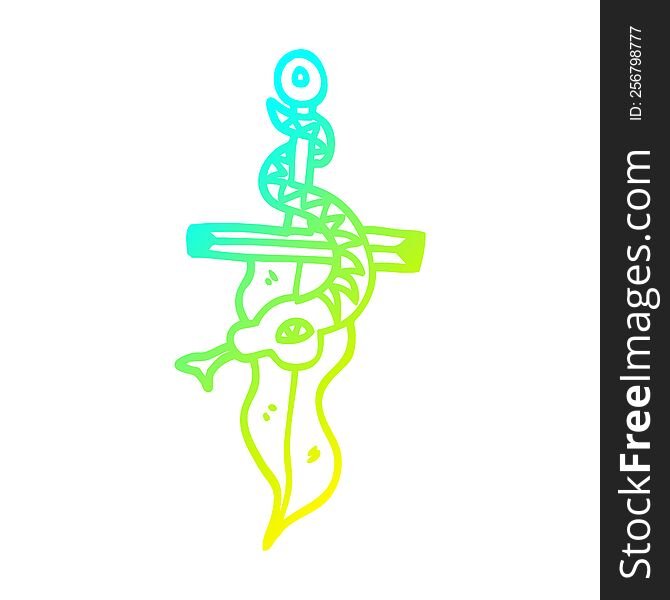 Cold Gradient Line Drawing Cartoon Dagger And Snake Tattoo