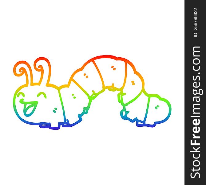 Rainbow Gradient Line Drawing Cartoon Laughing Caterpillar