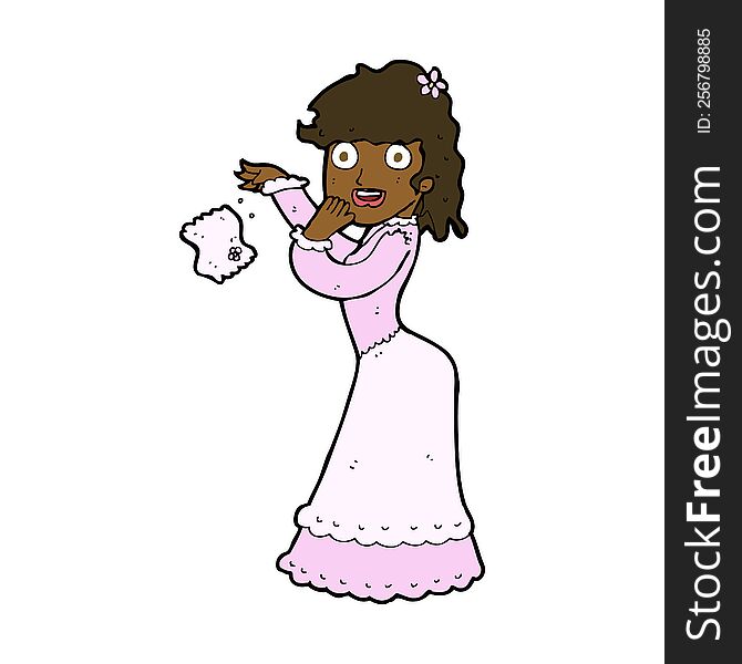 cartoon victorian woman dropping handkerchief