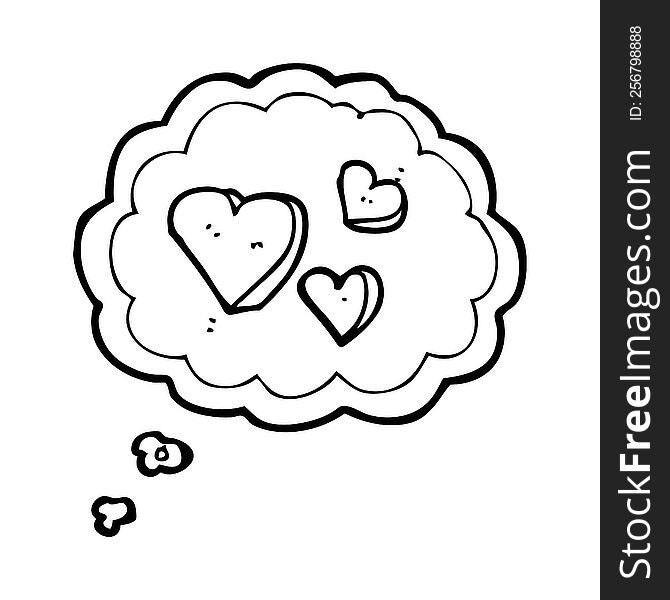 freehand drawn thought bubble cartoon hearts