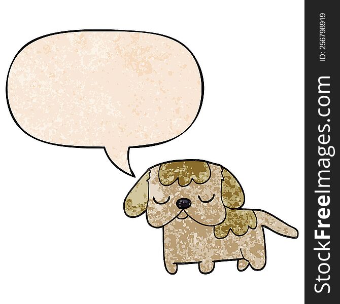Cute Cartoon Puppy And Speech Bubble In Retro Texture Style