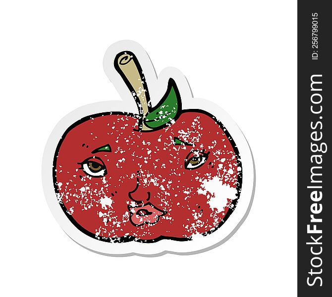 Retro Distressed Sticker Of A Cartoon Apple With Face