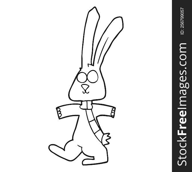 freehand drawn black and white cartoon rabbit