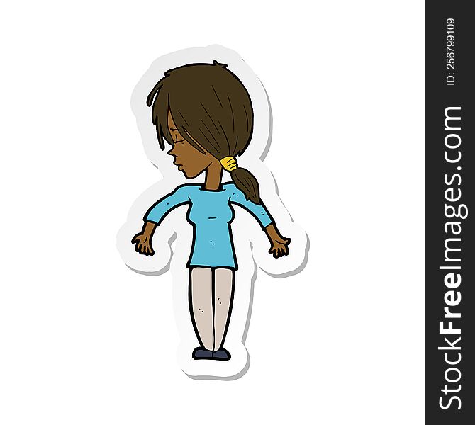 Sticker Of A Cartoon Woman Shrugging Shoulders