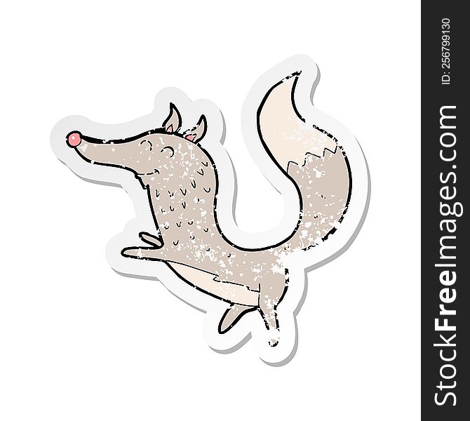 Retro Distressed Sticker Of A Cartoon Happy Wolf