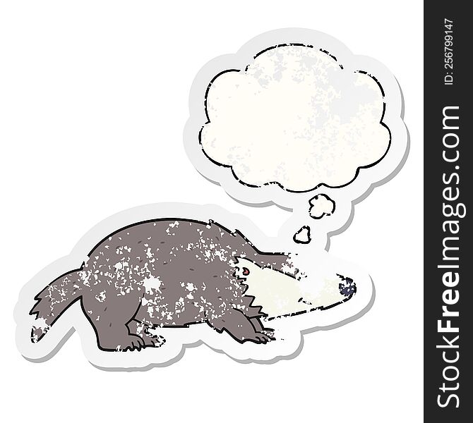 cartoon badger with thought bubble as a distressed worn sticker